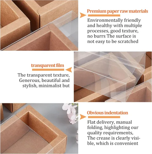 Miniatura 5 de BENECREAT Paquete de 12 cajas rectangulares de papel kraft de 7 x 5 x 1.5 pulgadas con ventana de plástico de PVC para regalos de fiesta, dulces