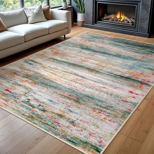 Miniatura 221 de KOZYFLY – Alfombra de pasillo moderna y lavable de diseño abstracto verde, 2 x 5 pies, antideslizante, suave y de pelo corto, ideal para cocina