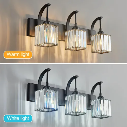 Miniatura 2 de Luces de tocador de cristal de 3 luces negras para tocador de baño, modernas lámparas de baño de cristal sobre espejo de 23.62 pulgadas de largo