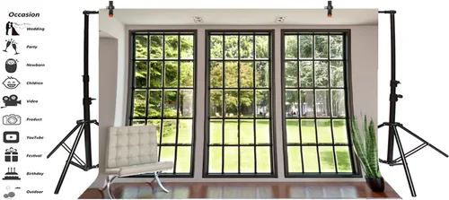 Miniatura 3 de Yeele Telón de fondo moderno de 7 x 5 pies para ventana francesa para fotografía, sala de estar, interior, sofá, fondo de plantas, niños, bebés