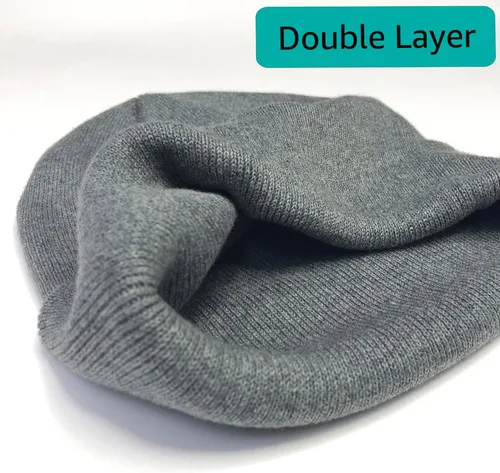 Miniatura 6 de Gorro de punto 100% de algodón para mujeres y hombres, gorro de invierno holgado con puños para mujer, gorro de esquí cálido
