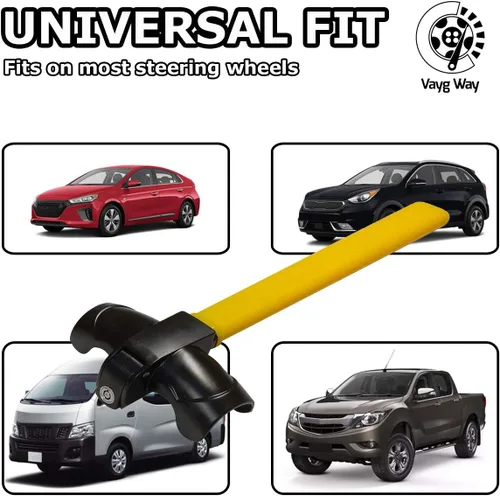 Miniatura 5 de VaygWay Cerradura universal para volante de automóvil, llave de cilindro antirrobo de bloqueo de rueda para automóvil, rotativo antirrobo