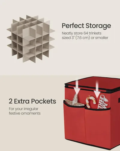 Miniatura 3 de SONGMICS Caja de almacenamiento de adornos navideños, 3 pulgadas 64 ranuras, contenedor de almacenamiento de Navidad apilable con tapa, cremalleras