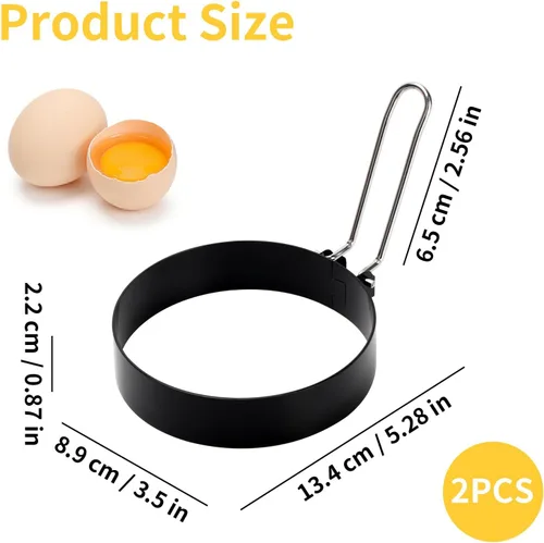 Miniatura 2 de 2 anillos de huevo para freír huevos, anillos redondos de 3.5 pulgadas para cocinar huevos con mango de silicona, moldes para cocinar huevos fritos