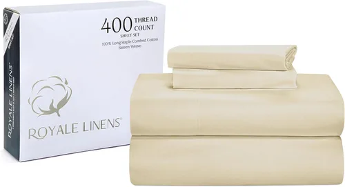 Miniatura 29 de Royale Linens - Juego de sábanas de 400 hilos, 100 % algodón cultivado en EE. UU., 4 piezas, sábana de satén, tamaño Queen - 1 sábana bajera, 1