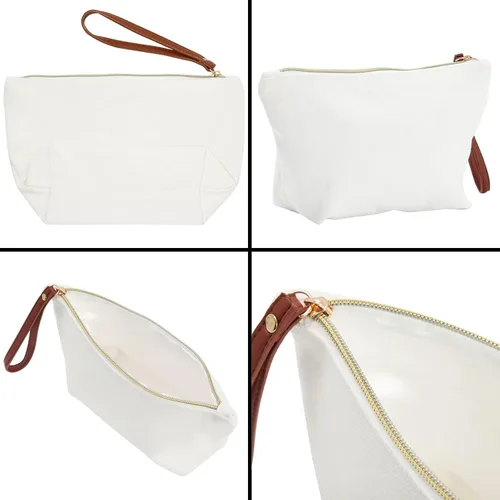 Miniatura 6 de Bolsa de maquillaje personalizada con inicial dorada para mujer, bolsa de cosméticos de lona con monograma, color blanco, Blanco, Dorado, B