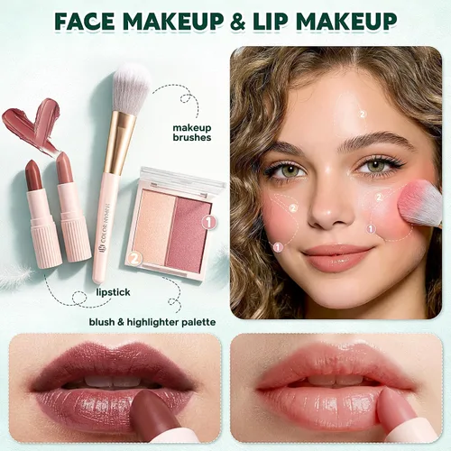 Miniatura 4 de Color Nymph Kit de maquillaje todo en uno para adolescentes principiantes, juego de regalo de maquillaje con sombra de ojos, rubor, lápiz labial