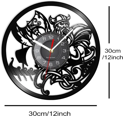 Miniatura 6 de Reloj de pared de vinilo LED vikingo de 12 pulgadas con 7 colores cambiantes, cuarzo silencioso sin tictac, arte de pared vikingo para hombre