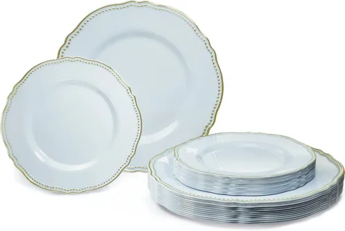 Miniatura 12 de OCCASIONS" Paquete de 50 platos (25 invitados) - Juego de platos de plástico desechables resistentes para fiestas de boda - 25 x 10.25'' para cena