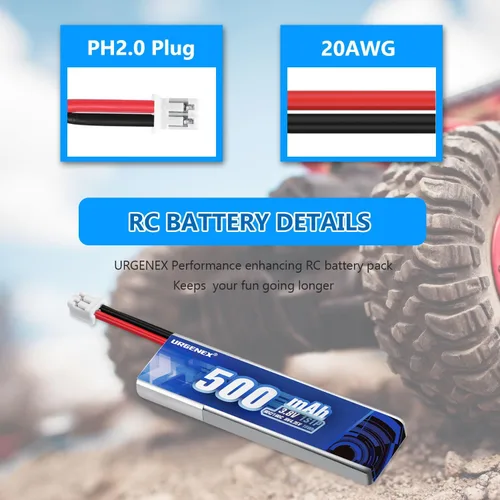 Miniatura 3 de 5 unids EMAX Batería 1S 500mAh 3.8V HV Lipo Batería 80C Alta Tasa de Descarga RC Drone Batería con PH2.0 Plug Fit para EMAX Quadcopter y la mayoría