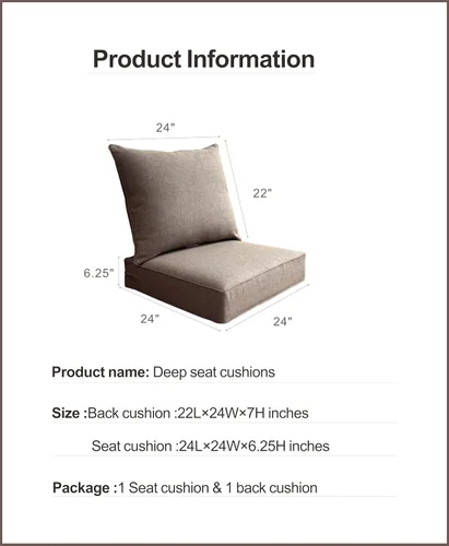 Miniatura 2 de Cojín para muebles de exterior, cojines para silla de asiento profundo, asiento de espuma, tela Sunbrella, mezcla Nomad