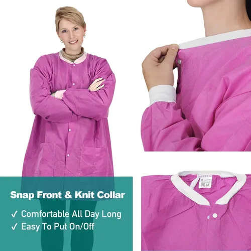 Miniatura 2 de Chaquetas de laboratorio desechables dentales Puños y cuello de punto suave SMS duraderos con 3 bolsillos Chaqueta de laboratorio médico