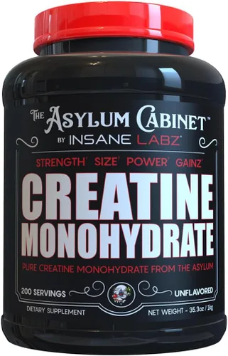 Insane Labz Insane - Polvo de monohidrato de creatina, sin sabor, antes del entrenamiento, después del entrenamiento, potencia de tamaño fuerte, 200
