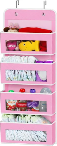 Simple Houseware - Organizador con 4 bolsillos con ventana transparente para colgar en la puerta del armario, para recámara, baño, despensa, color