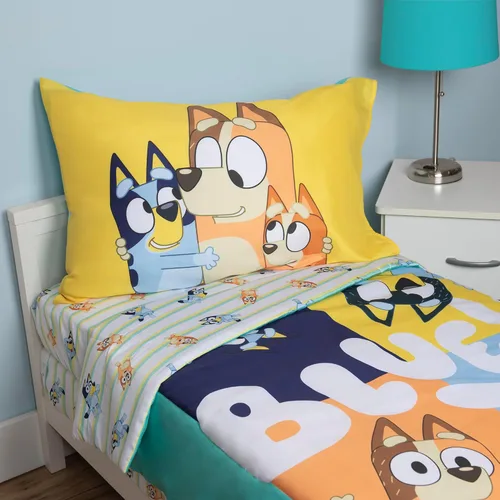 Miniatura 6 de Bluey Juego de ropa de cama de 4 piezas para niños pequeños, incluye edredón, juego de sábanas, sábana bajera reversible para niños o niñas