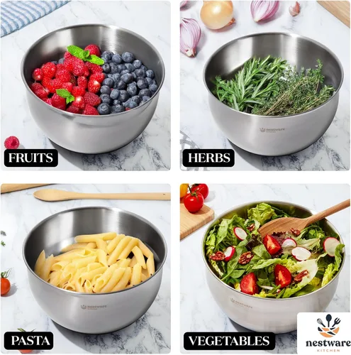 Miniatura 3 de Ensaladera de acero inoxidable grande, 5.3 cuartos de galón – Lavadora y secadora de lechugas, verduras y frutas con botón de freno de parada