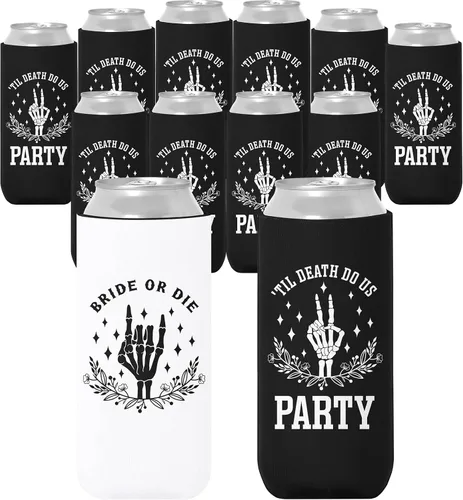 Bride or Die - Enfriador de latas delgadas para despedida de soltera – Till Death Skinny Beverage Sleeves 12pcs Funny Neopreno Cerveza Cozy Bulk