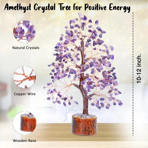 Miniatura 2 de Crocon - Árbol del dinero con piedras preciosas de amatista, figura del feng shui; bonsái balance de chakras, buena suerte, reiki, curación