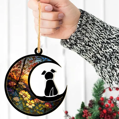 Miniatura 4 de LOVELYPOD Atrapasoles - Regalos conmemorativos de perro para amantes de los perros, una decoración de perro negro en la luna, colgantes de ventana