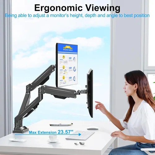Miniatura 7 de Soporte de monitor doble para pantallas de hasta 43 pulgadas, brazo de monitor dual ultra ancho resistente con capacidad para 2.2-33 libras cada