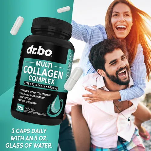 Miniatura 7 de Péptidos de colágeno múltiple para mujeres y hombres - Tipo I, II, III, V y X Multi colágeno para mujeres y hombres cápsulas complejas, píldoras
