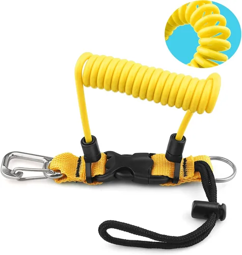 Miniatura 8 de Buceo bobina Landyard, cordón de acero inoxidable para cámara en espiral con hebilla de metal de liberación rápida Azul claro