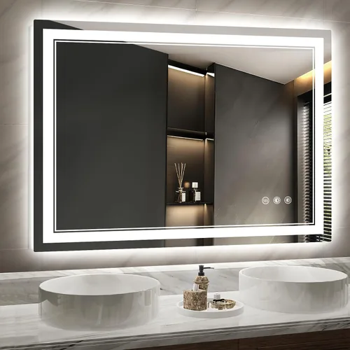 Miniatura 10 de Espejo de baño LED con luces: 40 x 24 pulgadas, grandes espejos iluminados para montar en la pared, sin niebla, antiniebla, regulable, función