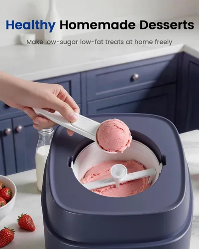 Miniatura 6 de Compresor 4 en 1 para hacer helados (1.0 cuartos de galón), sin precongelación, máquina automática de yogur, máquina de servir yogur congelado Azul