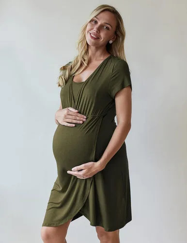 Miniatura 3 de Ekouaer Camisón de enfermería 3 en 1 camisón de maternidad de manga corta vestido de enfermería para lactancia materna ropa de dormir vestido