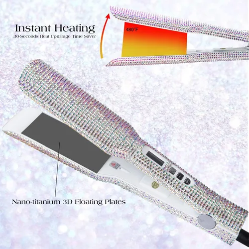 Miniatura 4 de Alisador de cabello con diamantes (480 ℉), plancha plana profesional de titanio, plancha plana de 1.75 pulgadas de ancho para cabello grueso, regalo