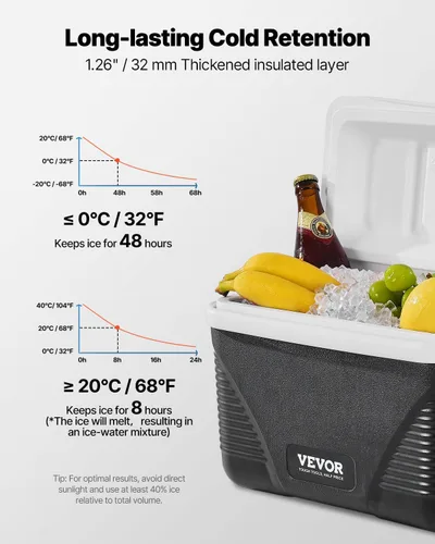 Miniatura 3 de VEVOR Enfriador portátil, ligero, material rígido, aislado, portátil, adecuado para pícnics familiares y viajes largos