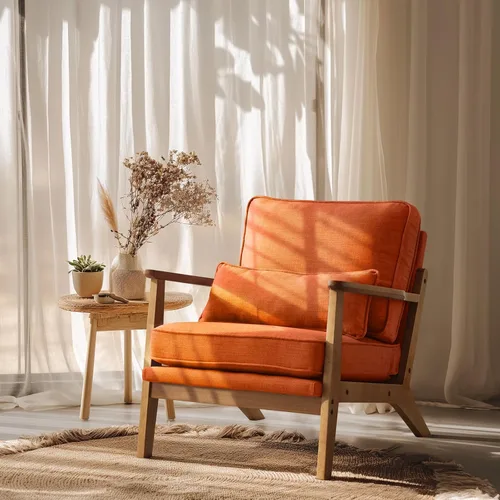 Miniatura 11 de VINGLI Silla de Acento de Madera Maciza con Reposabrazos Anchos, Silla Moderna Tapizada de Mediados de Siglo con Almohada, Cómoda Silla de Lectura