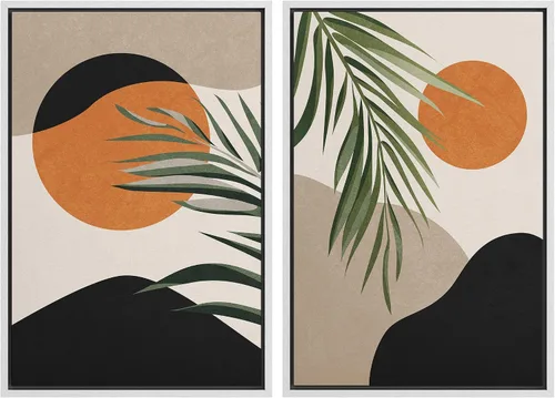 Miniatura 40 de IDEA4WALL Lienzo enmarcado para pared, juego de arte Bauhaus dorado de mediados de siglo, patrón de cuadrícula moderna, ilustraciones con formas