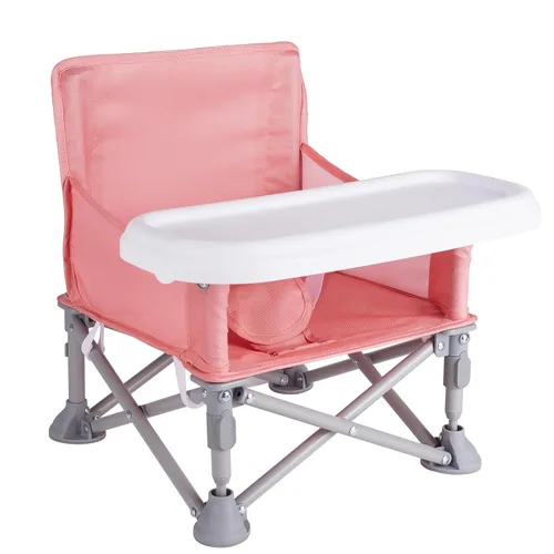 Miniatura 8 de Silla de bebé portátil, asiento elevador plegable con bandeja para mesa de comedor, silla de camping compacta para césped, playa, viajes, bebés de 6