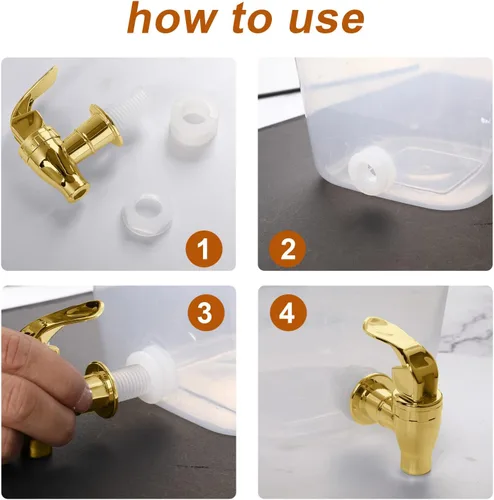 Miniatura 3 de Grifo para dispensador de bebidas, paquete de 2 boquillas doradas para dispensador de bebidas, grifo de estilo de empuje para dispensador
