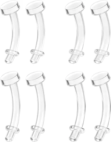 ZS 4 pares de piercings de cejas transparentes de 16G y 14G, retenedores de plástico para el vientre y labios, aretes de acrílico Bioflex Daith Rook