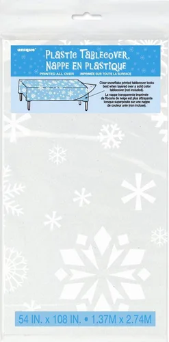 Miniatura 2 de Unique Mantel de plástico con forma de copo de nieve 108 x 54 pulgadas Transparente 1 pieza para fiesta