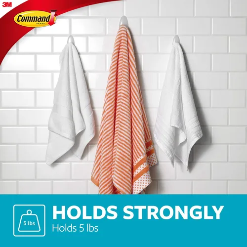 Miniatura 3 de Command Bath - Gancho grande para toallas, paquete de valor, transparente con acabado helado, 3 ganchos grandes, 3 tiras resistentes al agua, Blanco