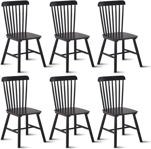 Miniatura 10 de Juego de 8 sillas de comedor estilo granja, sillas Windsor de madera de goma maciza con respaldo de husillo, muebles modernos de mediados de siglo