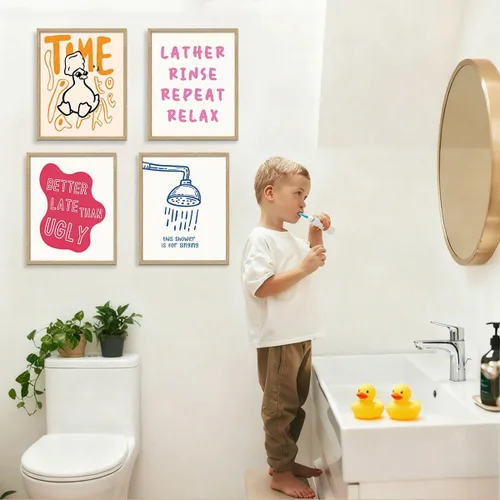 Miniatura 5 de YZSLA Impresiones divertidas de arte de pared de baño 8x10 Pulgadas sin marco, impresiones de póster de pato retro colorido, decoraciones divertidas