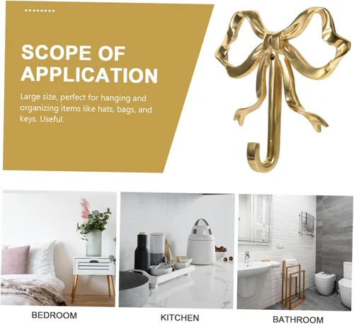 Miniatura 6 de Zerodeko Decoración de lazo dorado, ganchos de lazo para pared, dormitorio, abrigo, toalla para sombreros, abrigos, toallas y llaves, latón chapado