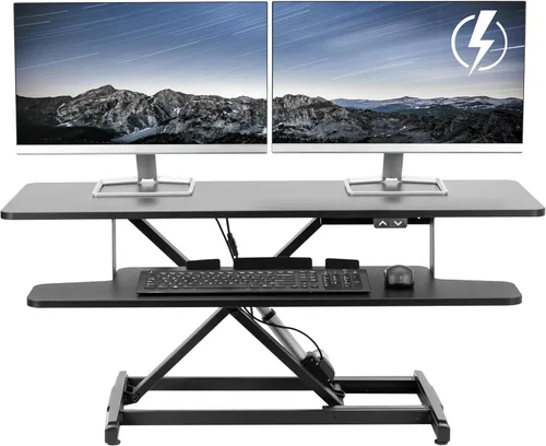 Miniatura 12 de VIVO 32 inch Electric Motor Desk Converter, Height Adjustable Riser, Sit to Stand Dual Monitor and Laptop Workstation with Wide Keyboard Tray