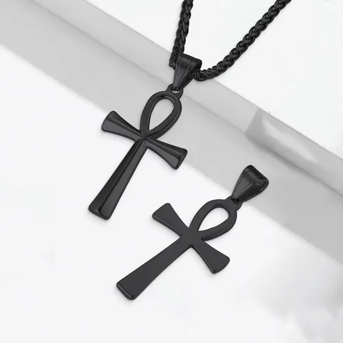 Miniatura 4 de Collar con colgante de cruz de Ankh copta egipcia antigua de acero inoxidable para niños, mujeres y hombres, en cadena Rolo de 24 pulgadas