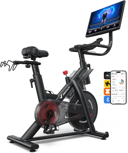 Miniatura 10 de Merach Bicicleta estática magnética con pantalla HD de 21.5 pulgadas y resistencia automática, bicicleta estacionaria de bajo ruido para el hogar