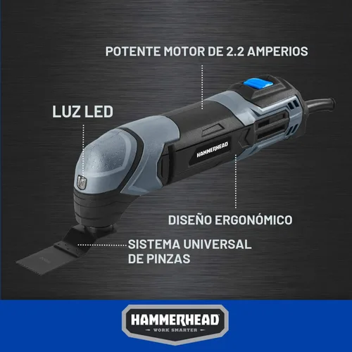 Miniatura 3 de Hammerhead Multiherramienta oscilante de 2.2 amperios con 1 hoja de corte al ras, 1 hoja de sierra de semicírculo, 1 almohadilla de lijado, 3 piezas