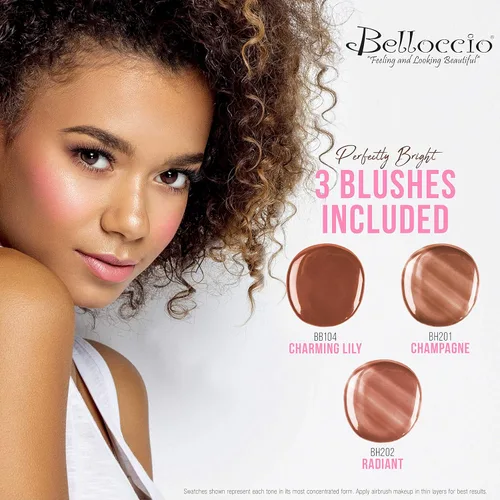 Miniatura 5 de Belloccio - Sistema de maquillaje profesional para aerógrafo de belleza con 4 tonos medianos de base en botellas de 1/4 onza – el kit incluye rubor