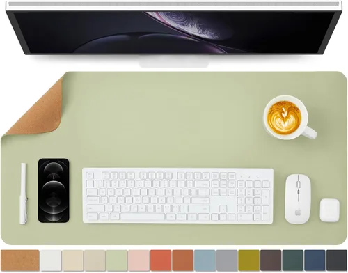 Miniatura 45 de Tapete de escritorio grande de corcho natural y cuero, tapete de escritorio ecológico, protector de escritorio de doble cara, tapete de teclado Café