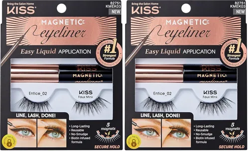 Miniatura 5 de Pestañas magnéticas KISS, Crowd Pleaser, 1 par de pestañas postizas sintéticas con 5 imanes de doble fuerza, resistentes al viento, pestañas falsas