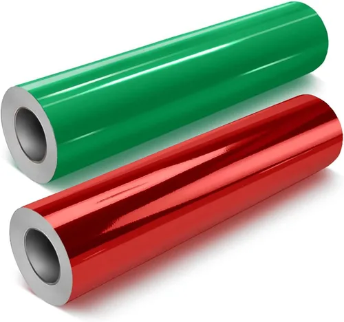 VViViD DECO65 - Paquete de vinilo para manualidades verde brillante (7 x 11.8 pulgadas) y rojo cromo brillante (7 pies x 1 pies), M0