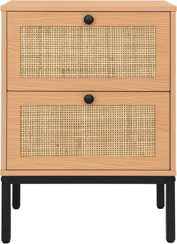 Miniatura 9 de Yechen Juego de 2 mesitas de noche de ratán, mesita de noche con 2 cajones, mesita de noche bohemia con caña natural hecha a mano, mesa auxiliar
